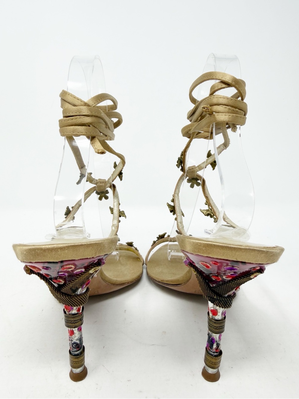 Giuseppe Zanotti Satin Floral Embellished Wrap Sandal Heels Womens Size 7.5 - Picture 4 of 11